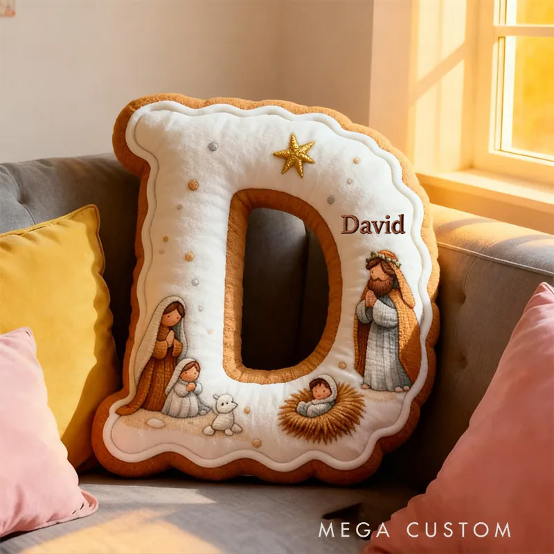 Personalized Nativity Scene Letter Pillow Religious Gift Christian Home Decor Baptism Gift for Kids