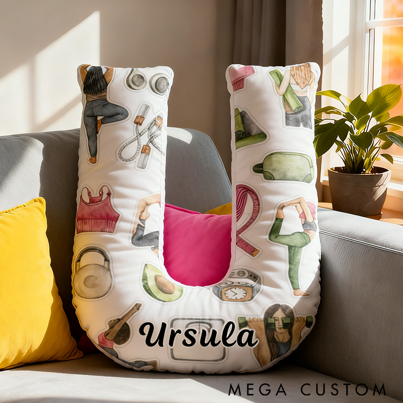 Personalized Yoga and Fitness Pillow Name Custom Yoga Pillow Funny Letter Pillow Graphic 3D Print Perfect for Meditation Relaxation and Home Decor