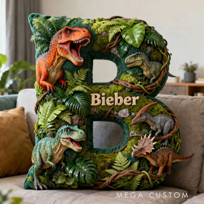 Personalized Dinosaur World Initial Graphic 3D Print  Pillow with Name Christmas Gift for Kids