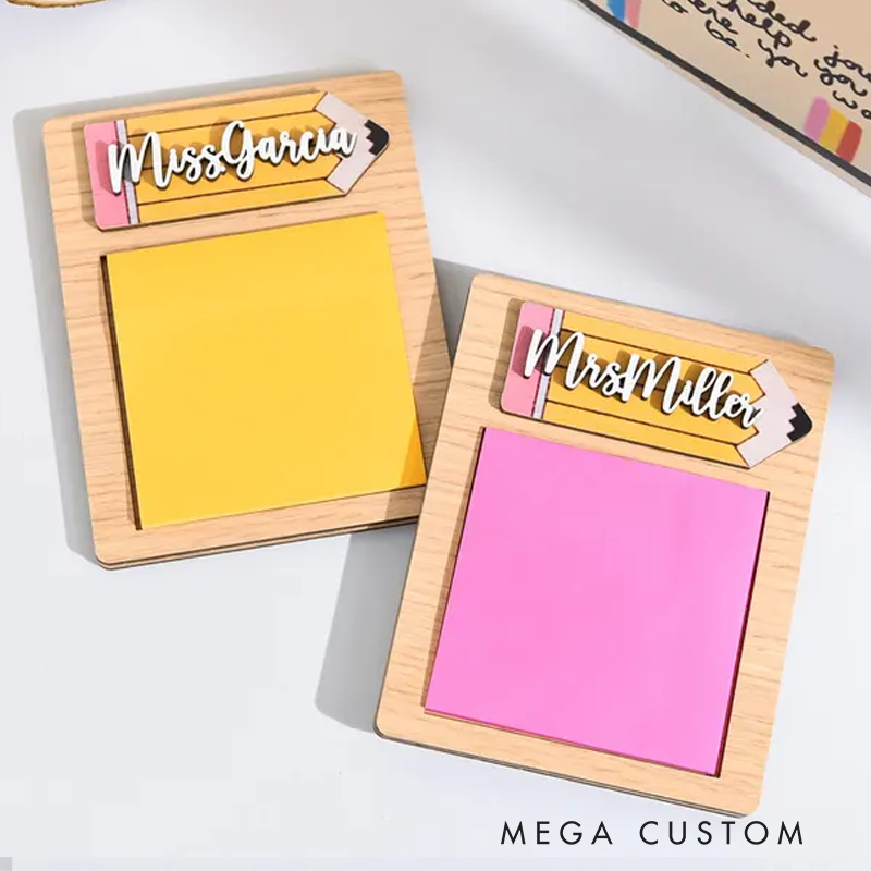 Personalized Teacher Name Sticky Note Pad Holder Gift Cute Pencil Design Teacher Appreciation Gift