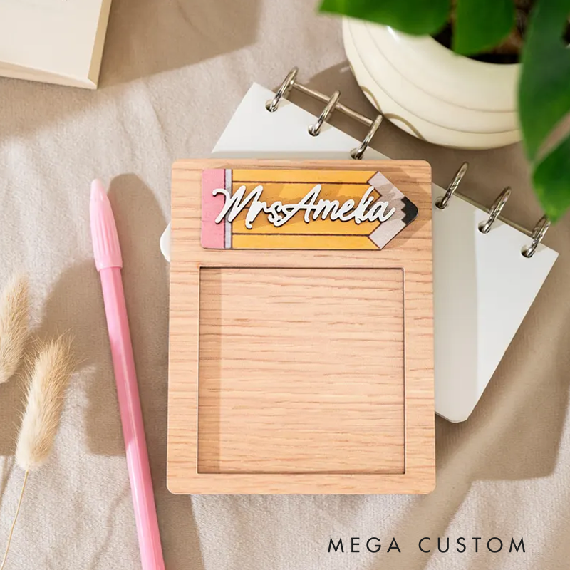 Personalized Teacher Name Sticky Note Pad Holder Gift Cute Pencil Design Teacher Appreciation Gift