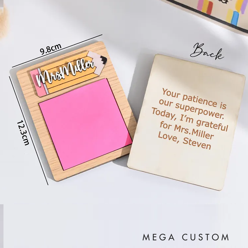 Personalized Teacher Name Sticky Note Pad Holder Gift Cute Pencil Design Teacher Appreciation Gift
