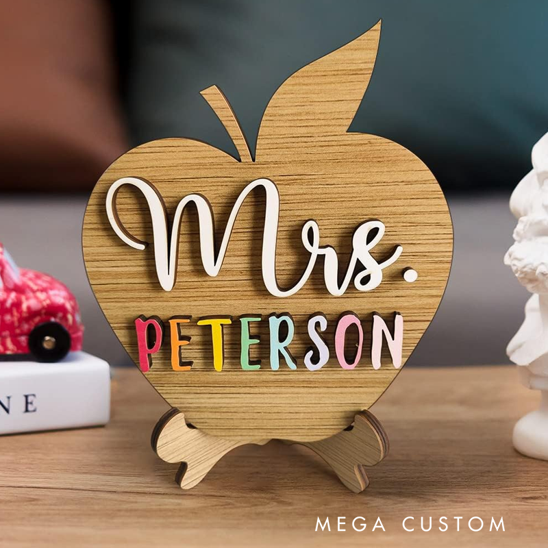 Personalized Desktop Teacher Apple Sign Teacher Name Plates Gift for Classroom School Decor Teacher Appreciation Gift