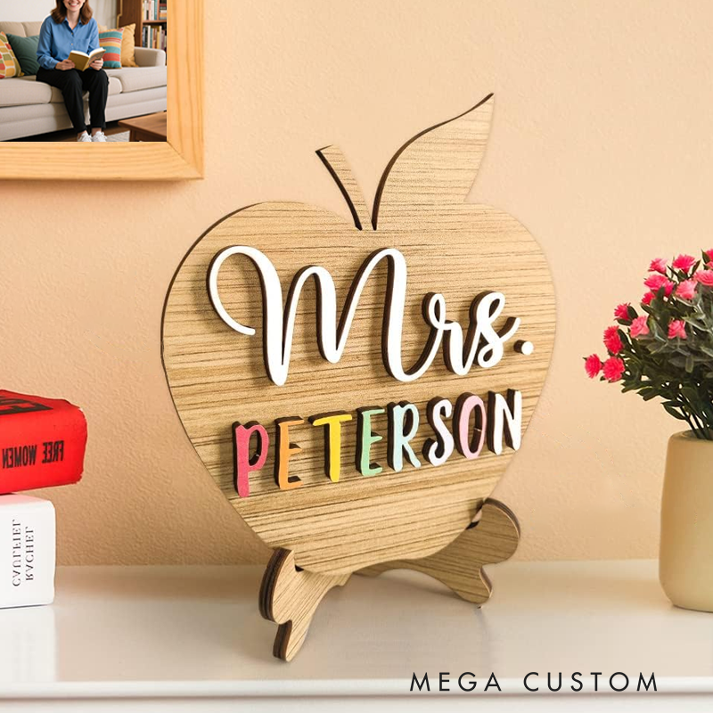 Personalized Desktop Teacher Apple Sign Teacher Name Plates Gift for Classroom School Decor Teacher Appreciation Gift