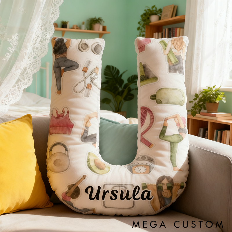 Personalized Yoga and Fitness Pillow Name Custom Yoga Pillow Funny Letter Pillow Graphic 3D Print Perfect for Meditation Relaxation and Home Decor