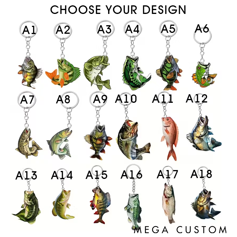 Fishing Keychain 2D Acrylic Fish Design Custom Fish Lightweight and Durable Perfect Gift for Fishing Enthusiasts Unique Accessories