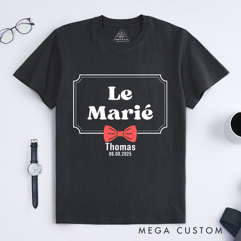 Personalized "Team Du Marié" And "Le Marié" Bachelor Party T-Shirt Set Elegant Bow Tie Designed Shirt for Groom Club Party Favor fops For Men