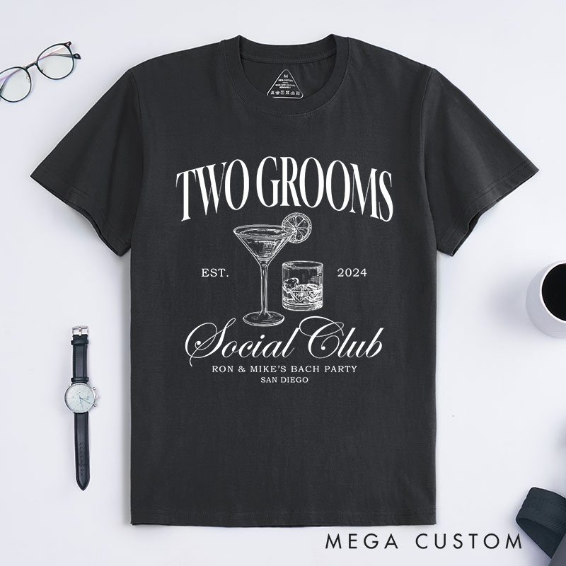 Personalized Two Groom Vibe Social Club T-Shirt Gay Bachelor Party T-Shirt LGBTQ Pride Wedding Gay Mr & Mr Top Pride Tee