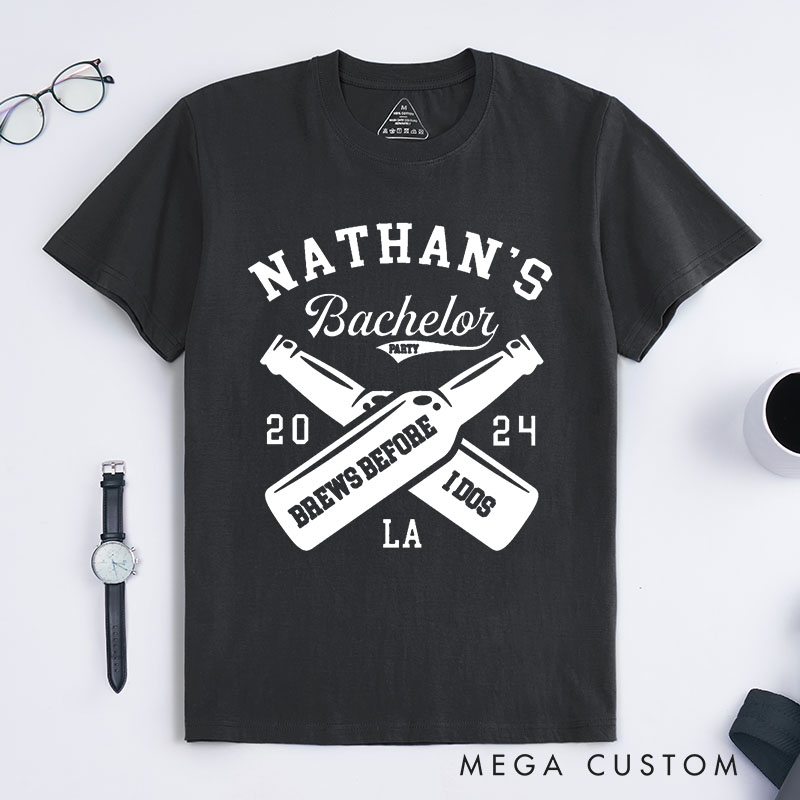 Personalized Brews Before I Do's Bachelor Party T-Shirt Wedding Beer Bottle Lover Shirt Groomsman Proposal T-Shirt for Best Man