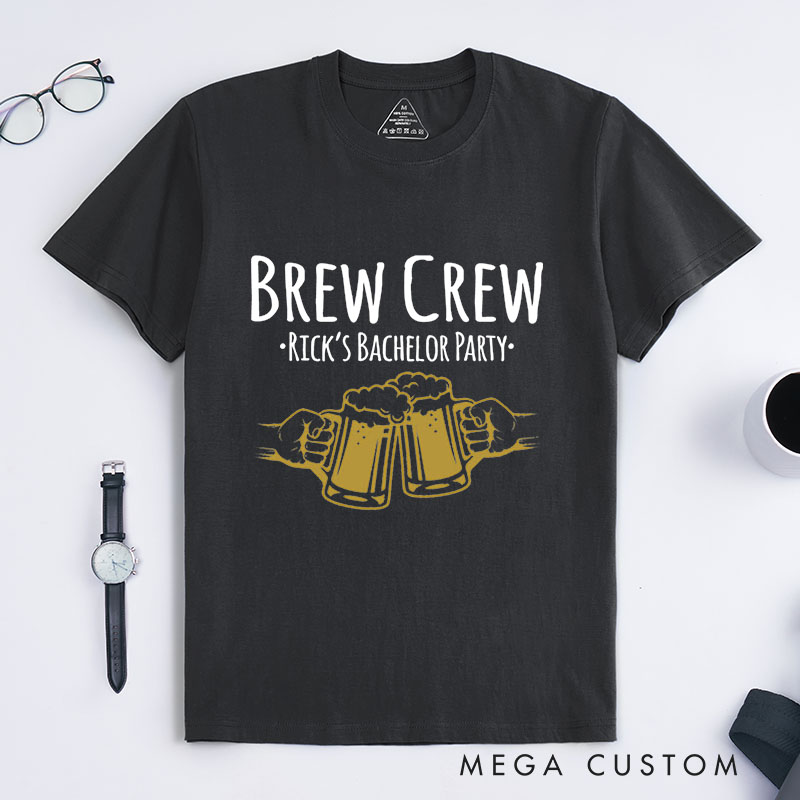 Personalized "Brew Crew" Bachelor Party T-Shirt Groomsman Cheers with Beer Mugs Shirts Groomsman Wedding Proposal T-Shirt for Best Man Usher