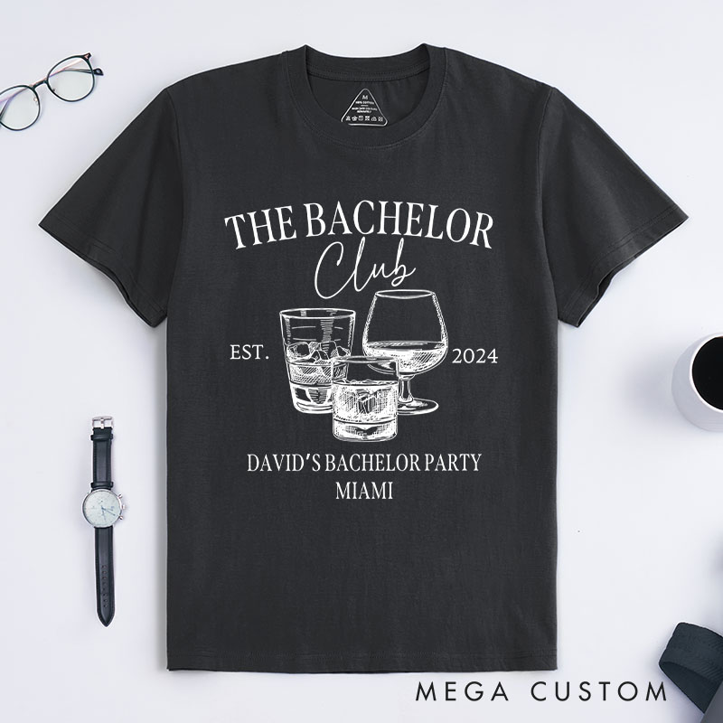 Personalized Groom Bachelor Club T-Shirt Wedding Party Favors T-Shirt Groomsman Whiskey & Cognac Glass Shirts for Groom Best Man Usher