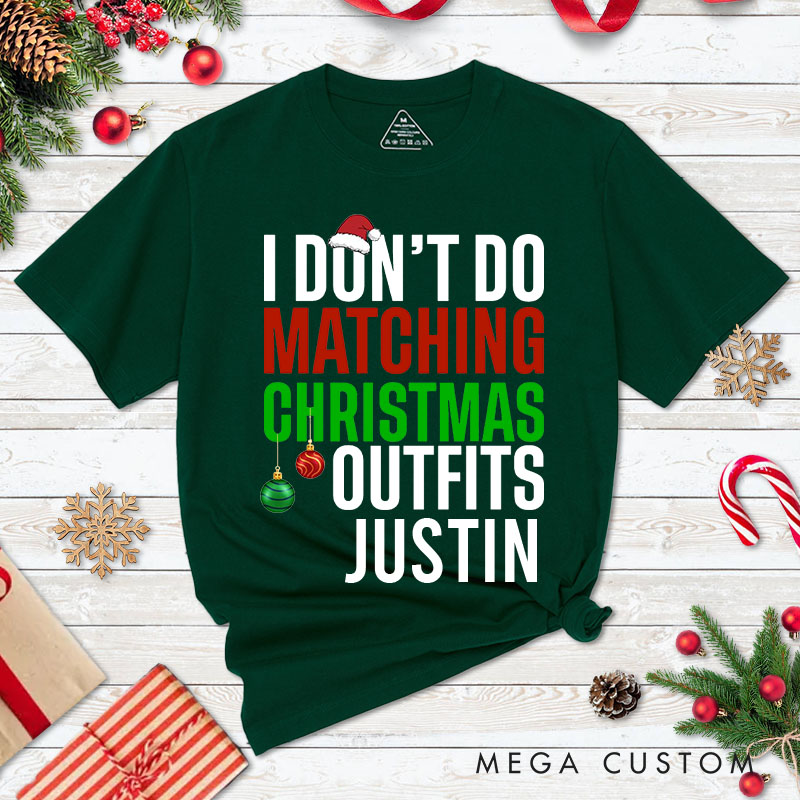Personalized Couple I Don't Do Matching Christmas Outfits But I Do T-Shirt Couple Santa Hat Xmas T-Shirt for Husband Wife Boyfriend Girlfriend Tee Top