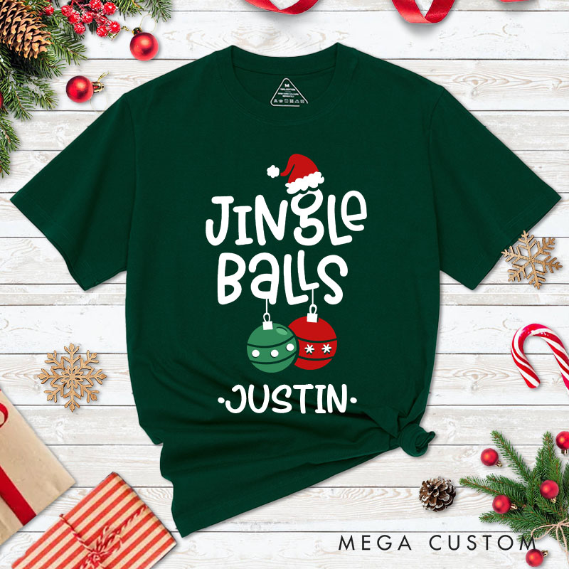 Personalized Couple Jingle Balls and Tinsel Tits Christmas Matching T-Shirt Couple Xmas Ball and Wreath T-Shirt for Husband Wife Boyfriend Girlfriend