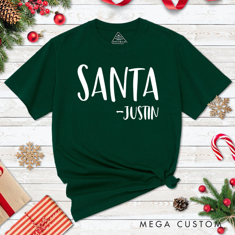 Personalized Couple Fun Santa and Santa's Favorite Ho Christmas T-Shirt with Name Couple Xmas Matching T-Shirt for Husband Wife Boyfriend Girlfriend