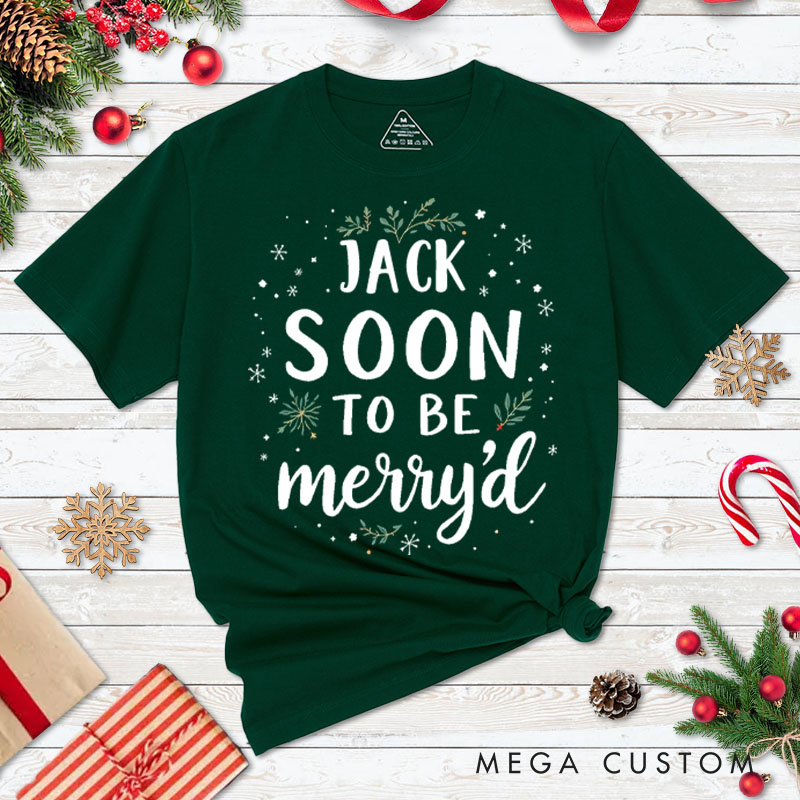 Personalized Couple Soon to Be Merry’d First Christmas T-Shirt Custom Newlyweds Holly Accents Shirt for Husband Wife Married Tee Tops Christmas Gift