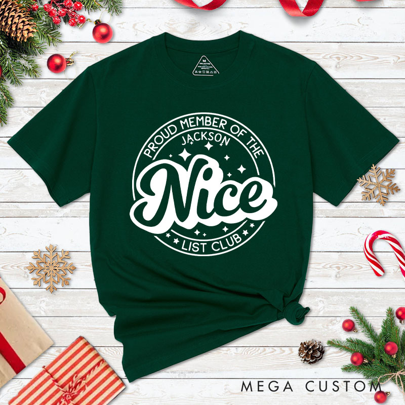 Personalized Couple Proud Member of the Nice and Naughty List Club Matching T-Shirt Couple Christmas Shirt for Husband Wife Boyfriend Girlfriend Gift