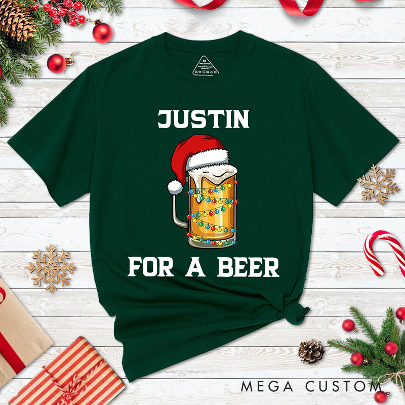 Personalized Couple For a Beer and It's the Most Wonderful Time Christmas T-Shirt Couple Xmas Matching T-Shirt for Husband Wife Boyfriend Girlfriend