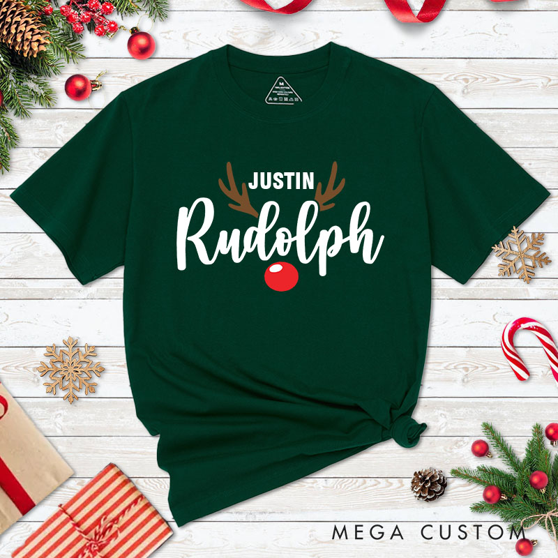 Personalized Couple Rudolph Most Likely to Try and Ride Rudolph Christmas T-Shirt Couple Xmas Matching T-Shirt for Husband Wife Boyfriend Girlfriend
