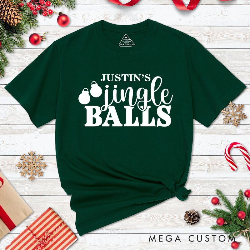 Personalized Couple Playful Jingle Ball and Tinsel Tits Christmas Matching T-Shirt Couple Xmas T-Shirt for Husband Wife Boyfriend Girlfriend Tee Tops