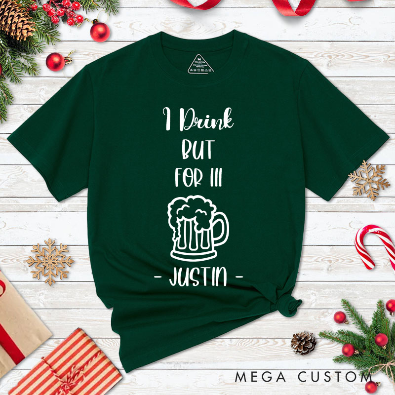 Personalized Couple I Drink But for III Beer Christmas T-Shirt Couple I Eat But for II Cherries Matching T-Shirt for Husband Wife Boyfriend Girlfriend