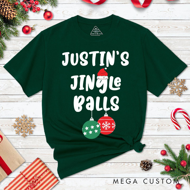 Personalized Couple Humor Jingle Balls and Tinsel Tits with Santa Hat T-Shirt Couple Xmas Matching T-Shirt for Husband Wife Boyfriend Girlfriend Tees