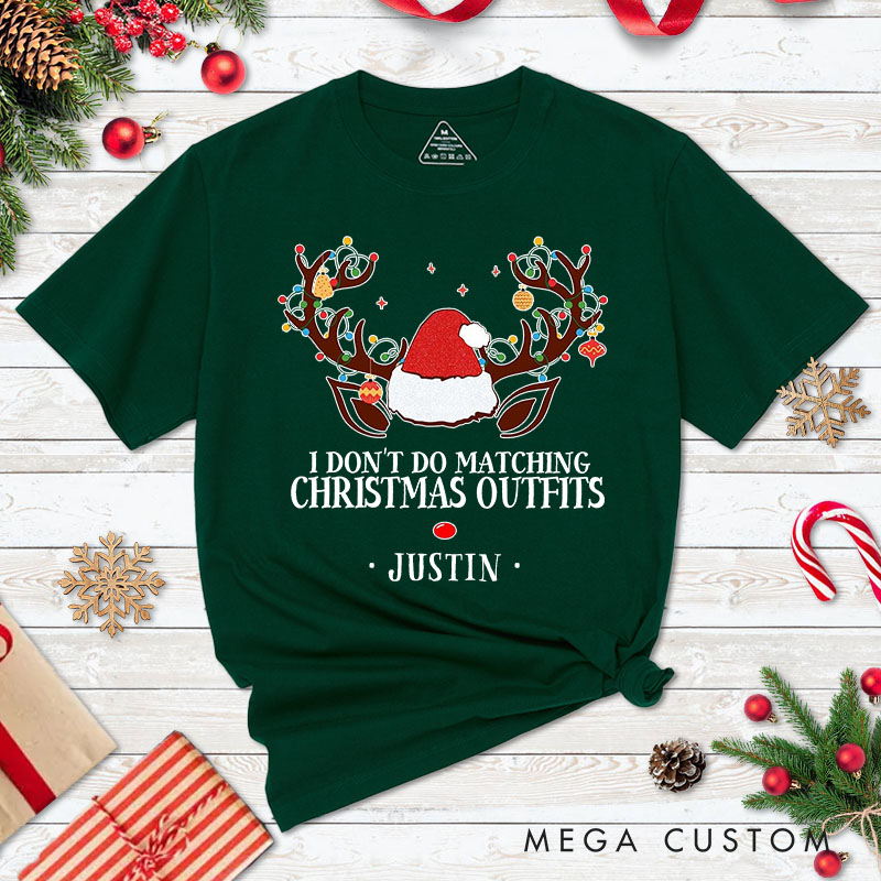 Personalized Couple I Don't Do Matching Christmas Outfits and But I Do T-Shirt Couple Xmas Reindeer T-Shirt for Husband Wife Boyfriend Girlfriend Tees