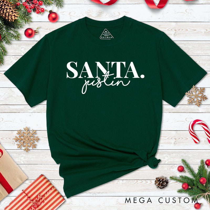 Personalized Couple Santa and Santa's Babe Christmas Matching T-Shirt Couple Xmas T-Shirt for Husband Wife Boyfriend Girlfriend Tee Tops