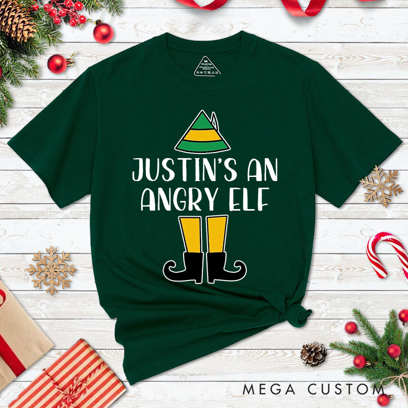 Personalized Couple She's an Angry Elf and He's an Angry Elf Christmas T-Shirt Couple Xmas Matching T-Shirt for Husband Wife Boyfriend Girlfriend Tees