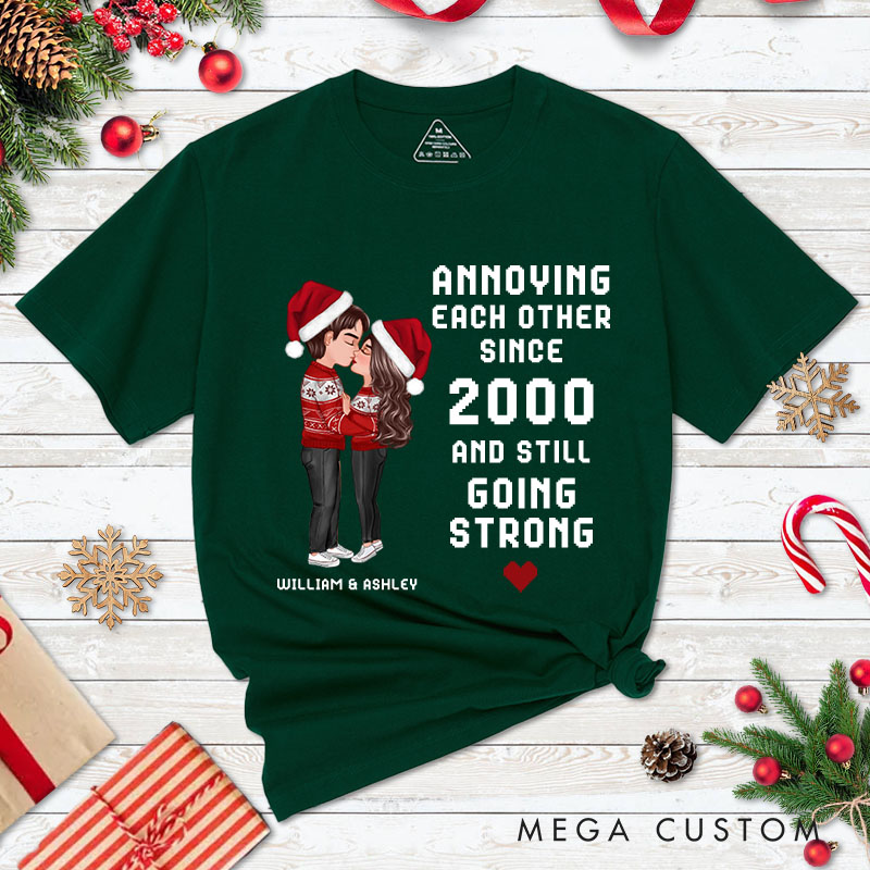 Personalized Christmas Hugging Kissing Couple T-Shirt Xmas Gift Shirt for Him Her Christmas Couple Top Cloth