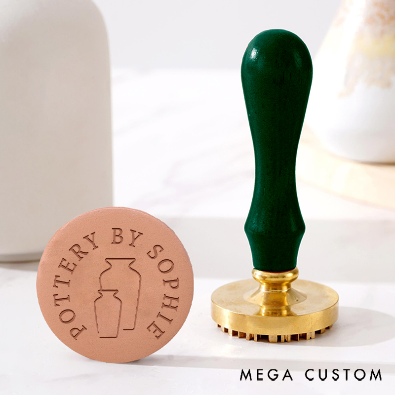 Personalized Clay Pottery Stamp Gift for Pottery Lovers with Two Bottles and Custom Name