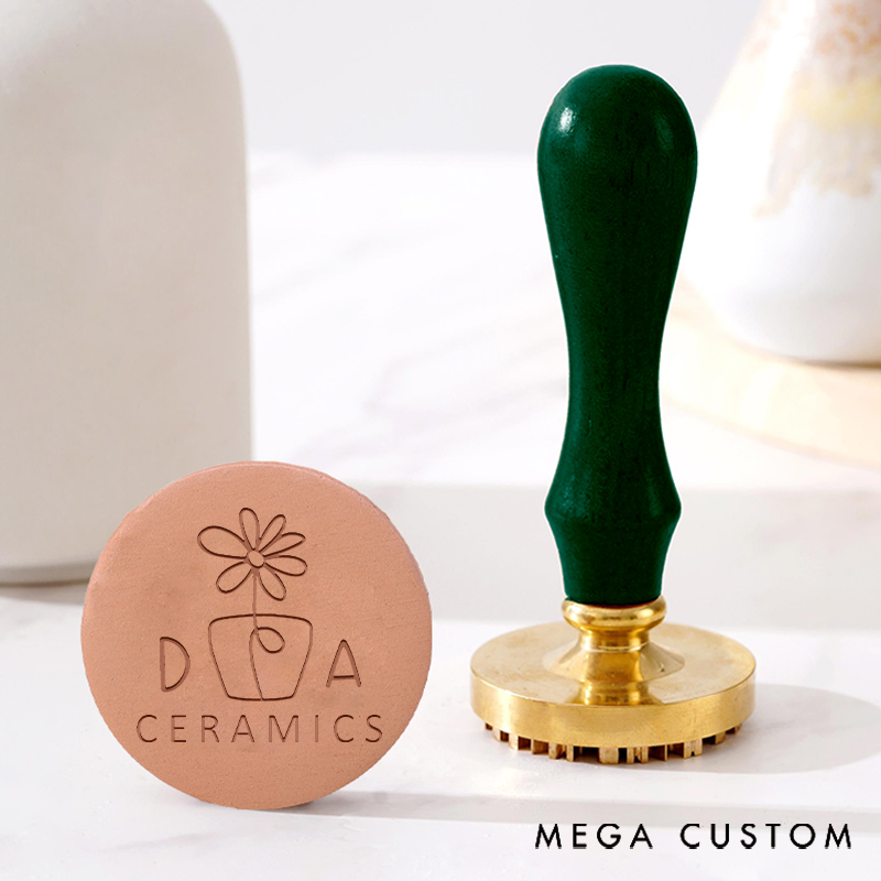 Personalized Pottery Stamp Ceramics Clay Gift for Pottery Lovers with Flower Pot and Custom Initials
