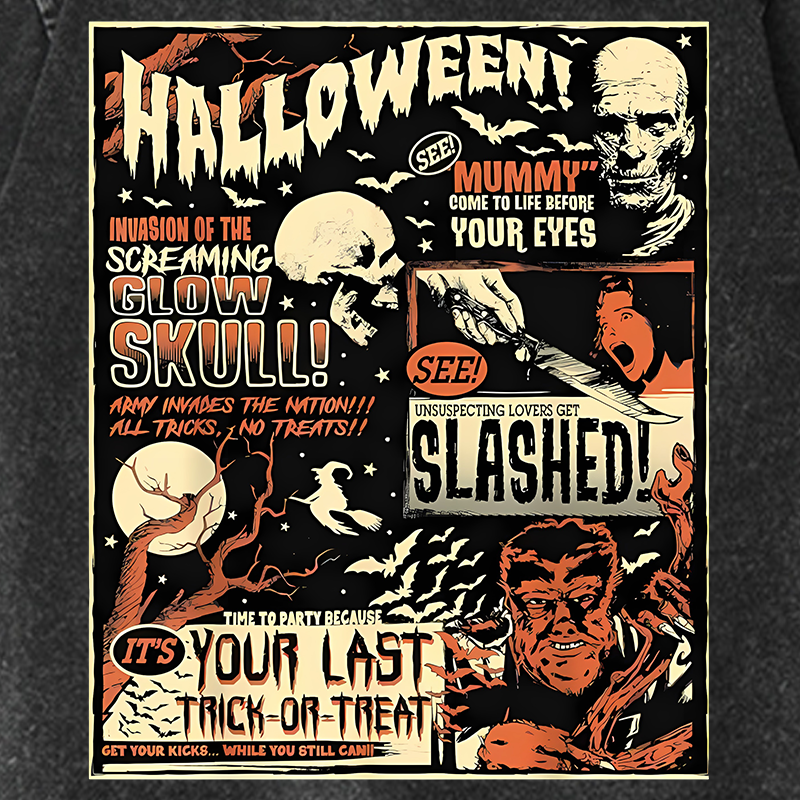 Personalized Halloween Poster Washed T-Shirts Horror Skeleton Tshirt for Movie Lovers