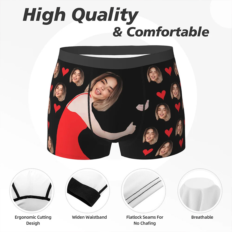 Personalised Valentine's Day Face Boxers Men Underwear with Women Face Photo Gift for Boyfriend Husband