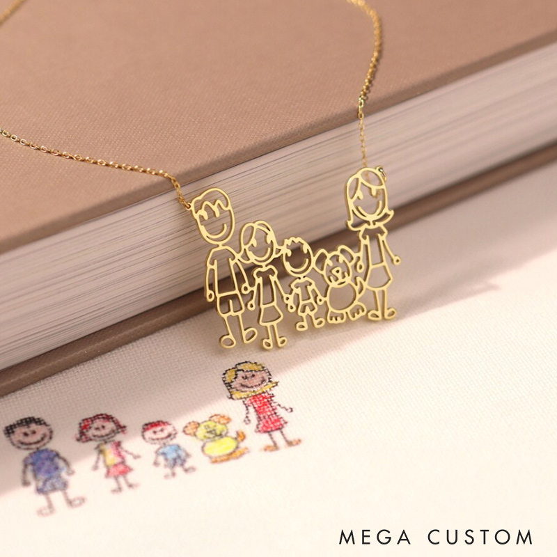 Personalized Children's Drawing Necklace Family Necklace for Cherished Memories and Thoughtful Gifts