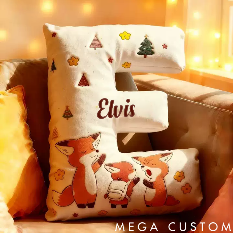 Personalized Letter Graphic 3D Print Pillow Cartoon Cute Fox Family Pattern Design