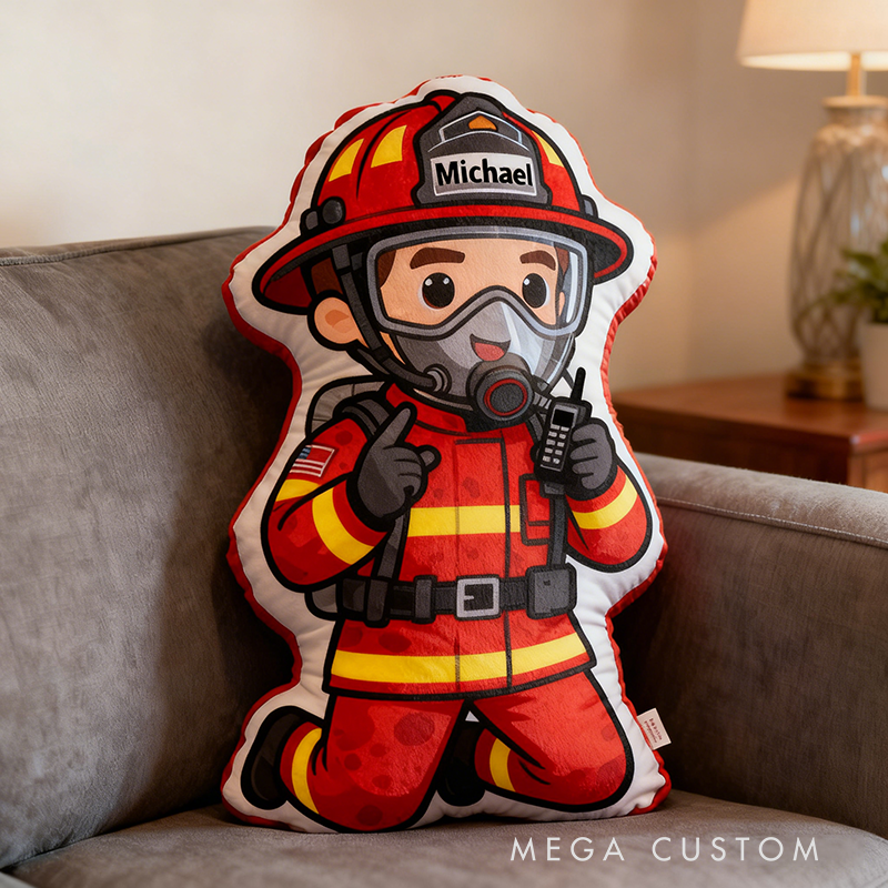 Personalized Firefighter Plush Pillow Custom Name and Character Style Hero Gift for Firefighters and Family