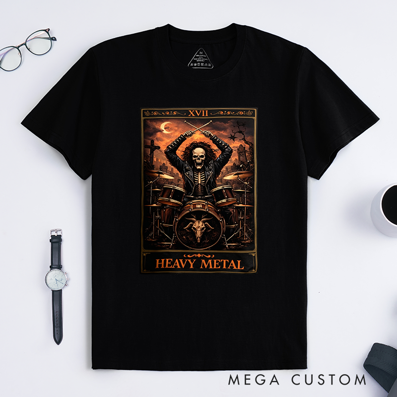 Personalized Classic T-Shirts Heavy Mental Skull T-Shirt Vintage Music Tarot Graphic Tee for Music Lovers