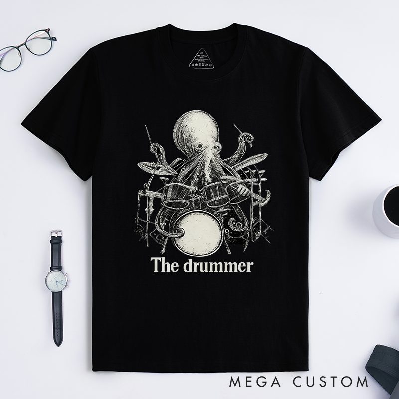 Personalized Classic T-Shirts Octopus Drummer T-Shirt Vintage Music Tarot Graphic Tee for Music Lovers
