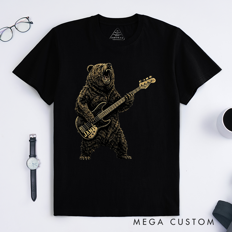 Personalized Classic T-Shirts Rock Bear Guitarist T-Shirt Vintage Music Tarot Graphic Tee for Music Lovers