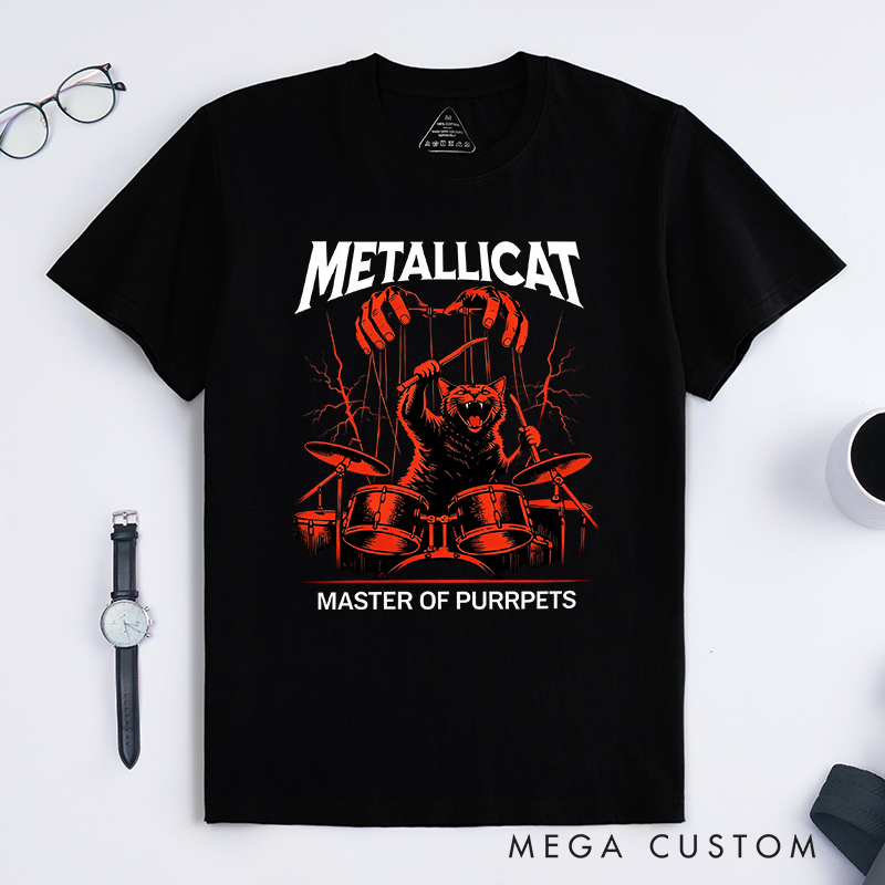 Personalized Classic T-Shirts Metal Cat T-Shirt Vintage Music Graphic Tee for Music Lovers