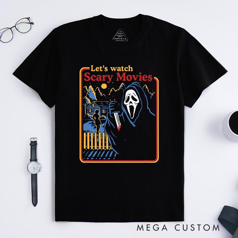 Personalized Let's Watch Scary Movies Classic T-Shirts Horror Movie Tshirt 80s Horror Movie Shirt