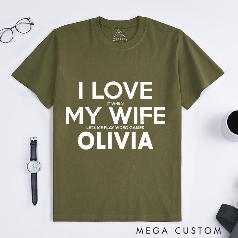 Personalized I Love My Wife Gamer Classic T-Shirts Video Game Tshirt Geek Shirt for Husband