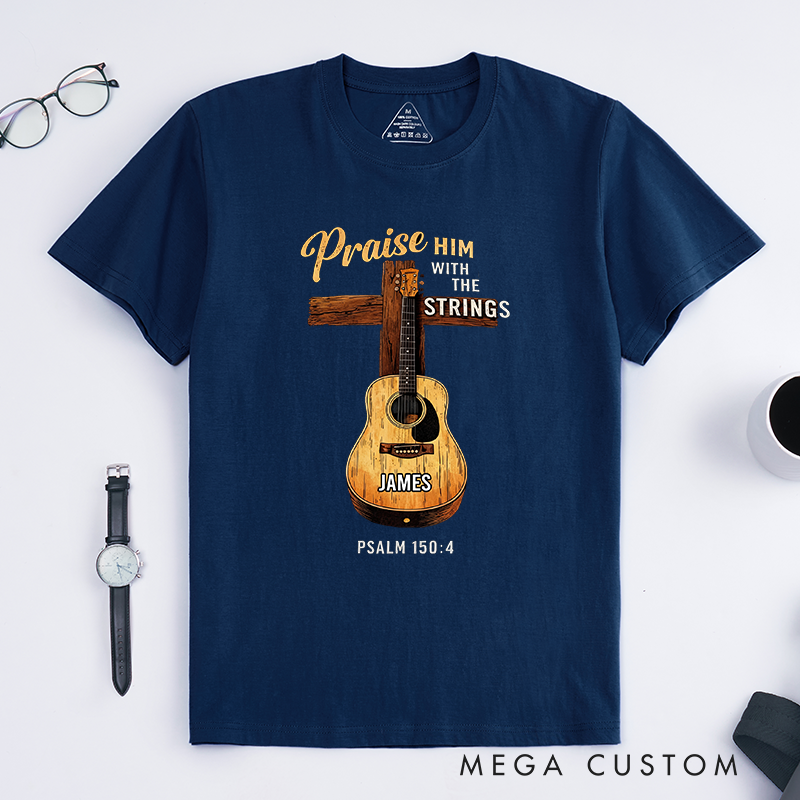 Personalized Classic T-Shirts Praise Him With My Strings T-Shirt Vintage Music Graphic Tee for Music Lovers