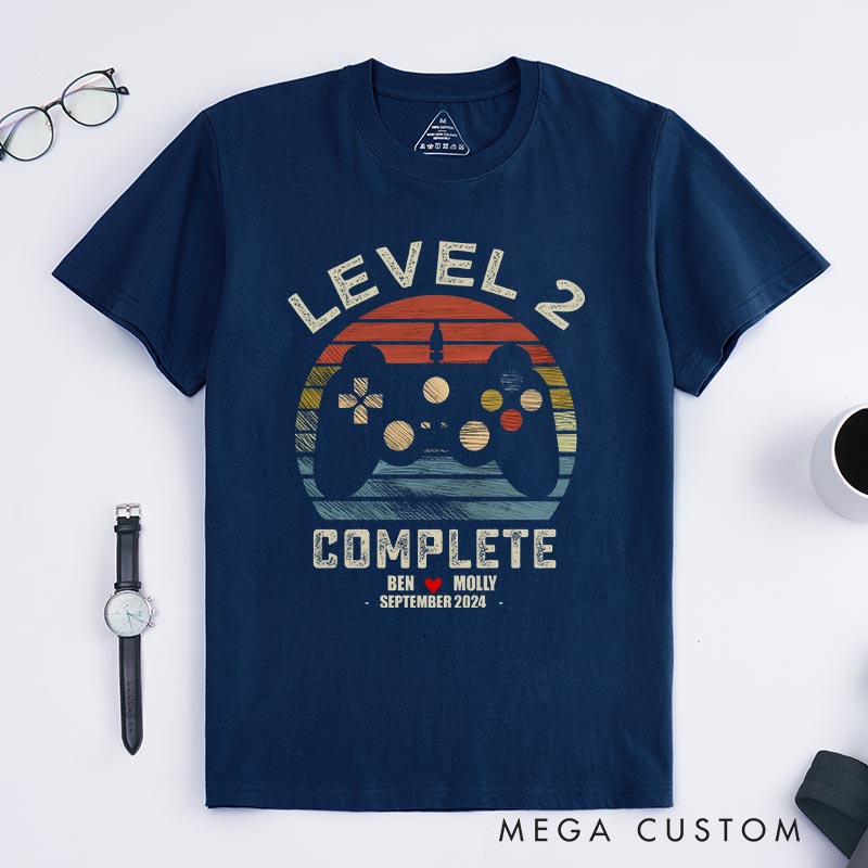 Personalized Level up Anniversary Game Couple Classic T-Shirts Anniversary Video Game Tshirt Geek Gaming Nerd Shirt