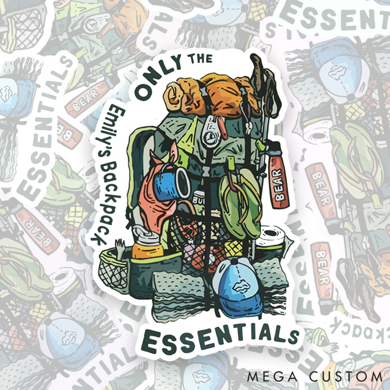 Personalized Only the Essentials Sticker Hiking Backpacking Camping Camping Sticker for Nature Travelers Outdoors Lover Gift