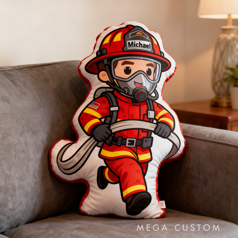 Personalized Firefighter Plush Pillow Custom Name and Character Style Hero Gift for Firefighters and Family