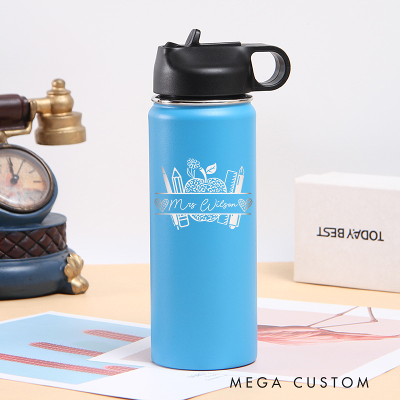 Personalized Engraved Water Bottle for Teacher Stainless Steel Insulated Name Space Cup Teacher Appreciation Gift