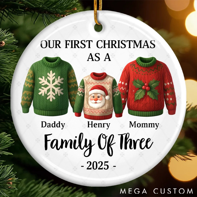 Personalized Ceramics Round Shape Our First Christmas Together Cute Santa Sweater Christmas Ornament 