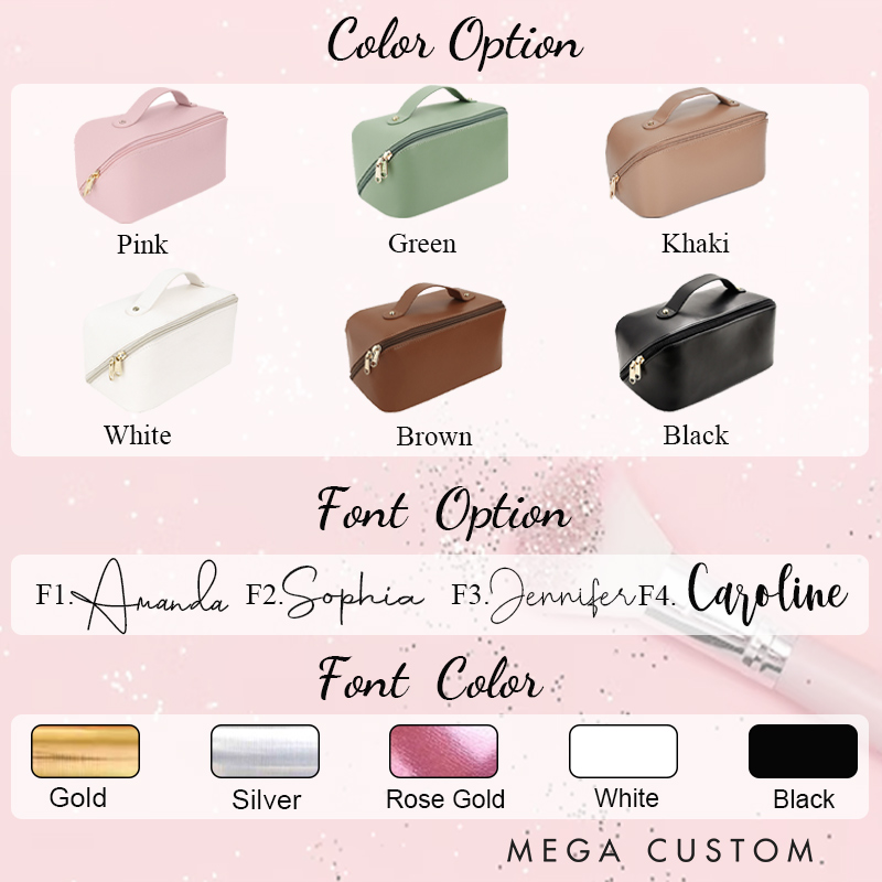 Personalized Name Makeup Bag Leather Travel Toiletry Bag Travel Gift For Her Party Favors 