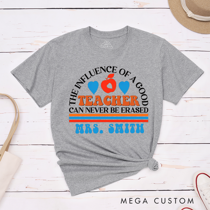 Personalized Teacher T-Shirts the Influence of a Good Teacher Apple and Heart Design Retro Style Gift for Teachers
